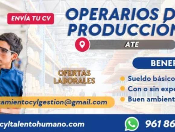 60 OPERARIO DE PRODUCCIÓN C/S EXPERIENCIA-ATE en Lima (Lima 1) (Distrito)