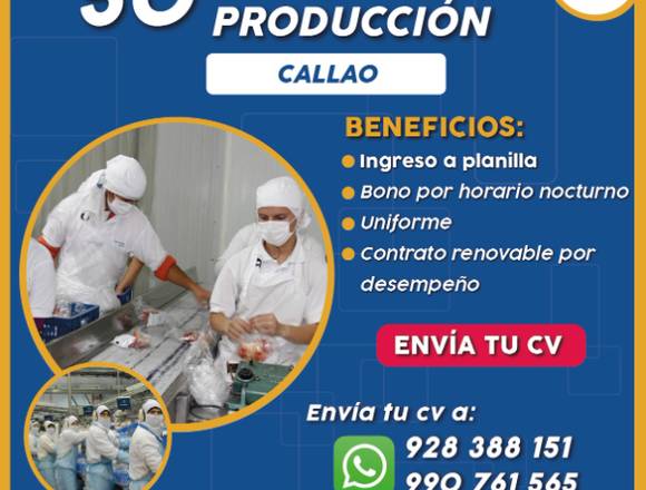 Operario de Producción - Callao - Planilla en Callao (Callao 1) (Distrito)