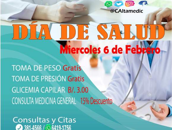 DÍA DE SALUD MIÉRCOLES 6 DE FEBRERO en San Carlos (Distrito)
