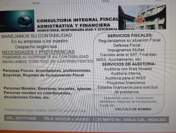 ASESORIA CONTABLE, FISCAL, FINANCIERA Y AUDITORIA en Puebla (Municipio)