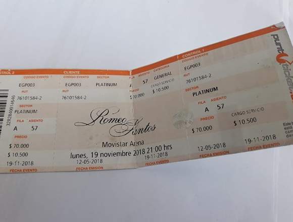 Entrada Recital romeo Santos en Santiago (Comuna)