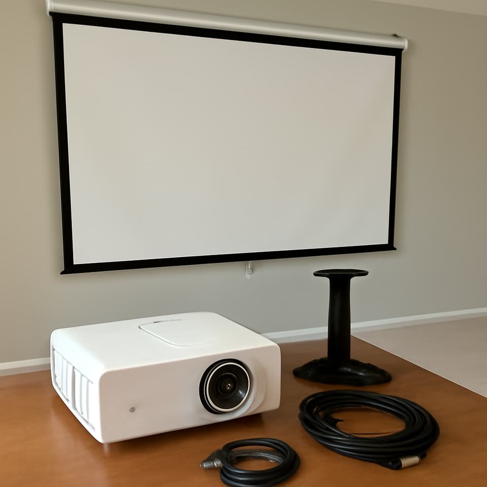 Paket proyektor dan layar untuk rumah, ideal untuk malam nonton