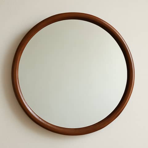 Large Mid-Century Round Wall Mirror with Walnut Frame, 30in in Vancouver (Locality)