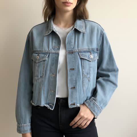 Distressed denim jacket, oversized small, cropped, soft cotton in Vancouver (Locality)