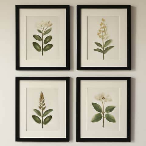 Lot de 4 tirages botaniques encadrés, passe-partout neutre, 28 x 36 cm chacun à Fonteny (Commune)