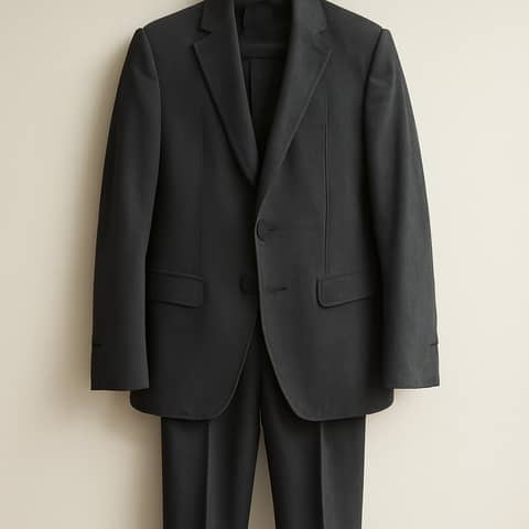 Costume deux pièces ajusté, gris anthracite, 40R — retouches effectuées à Viviers (Commune)