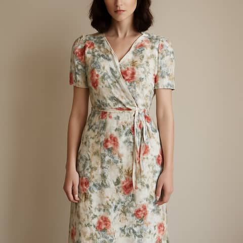 Rochie vintage stil wrap din mătase, imprimeu floral, mărimea S, căptușită integral în Bucureşti (Localitate)