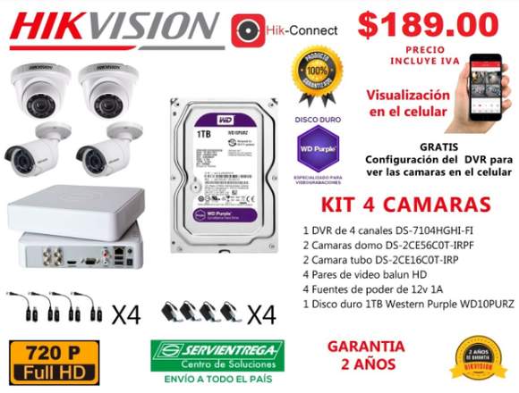 KIT 4 CAMARAS CCTV 720P. HIKVISION 0983080310. en Empalme (Cantón)
