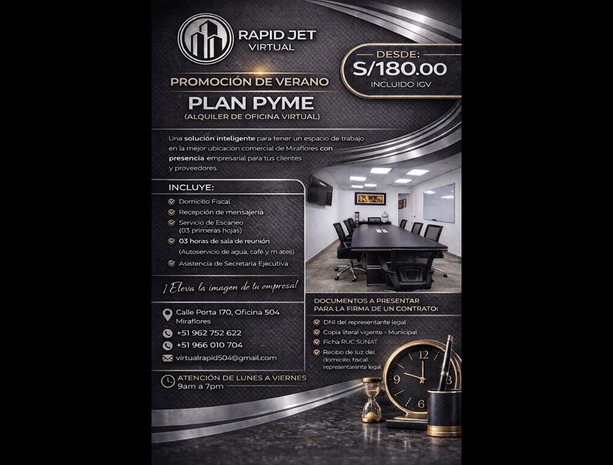 PROMOCION DE VERANO - PLAN PYME – OFICINA VIRTUAL en Miraflores (Lima 18) (Distrito)