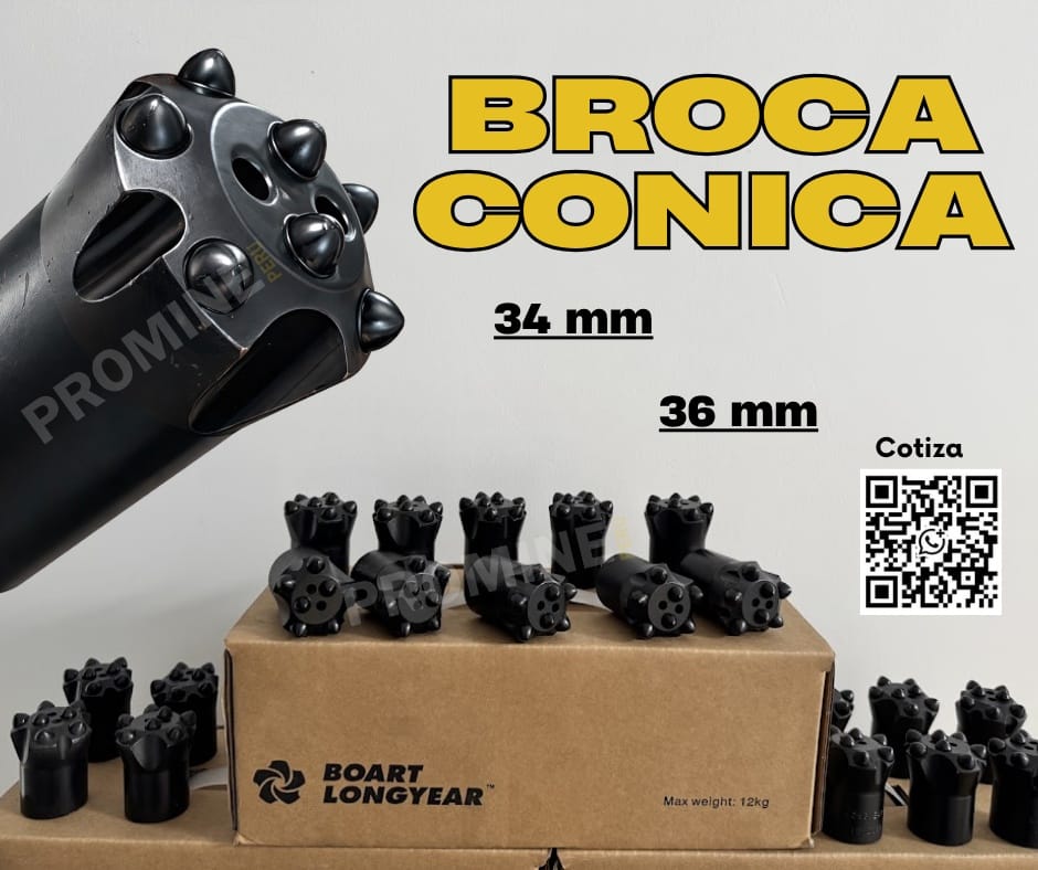 Broca cónica 34 mm – 36 mm – Perforación para mina en Cajamarca (Distrito)