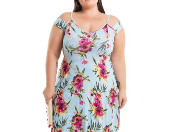 Vestido Viscolycra Floral com Ombros Vazados em Campos Gerais (Municipio)
