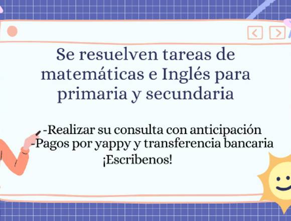Tareas de matemáticas e Inglés en Panamá (Distrito)