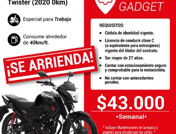 Se arrienda Moto Honda CB125F Twister (2020 0 km) en Santiago (Comuna)