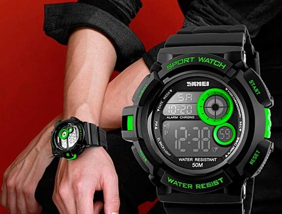 Reloj Digital Deportivo Resistente agua NegroVerde