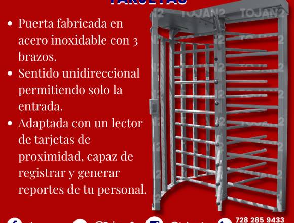 PUERTA GIRATORIA CON LECTOR DE TARJETAS PROXIMIDAD