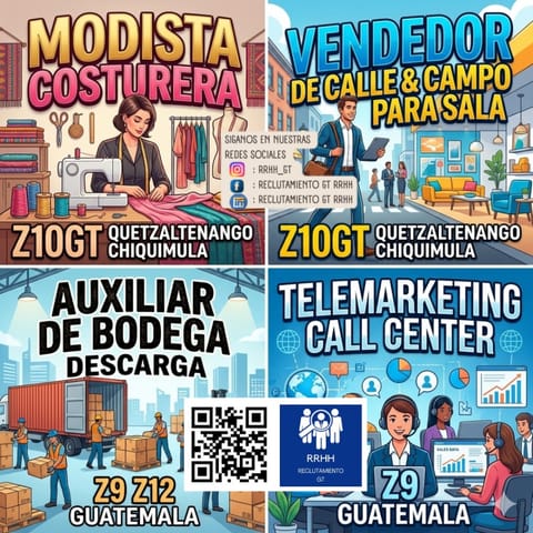 OPERARIOS DE COSTURA MODISTA VENDEDOR CALL CENTER EN ESPAÑOL VENTAS en Ciudad de Guatemala (Municipio)