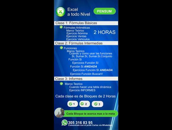 Clases de Excel. Muy buen profesor. Pedagogo. en Medellín (Municipio)
