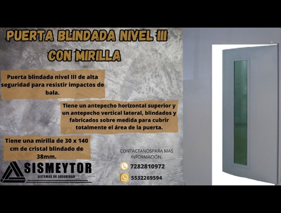 PUERTA BLINDADA NIVEL III CON MIRILLA