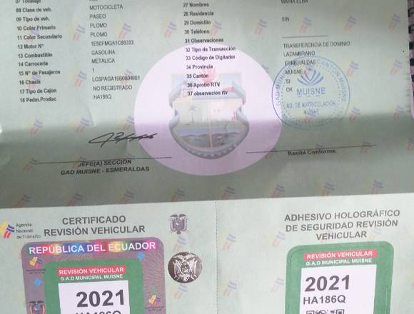 Revisión, matriculacion y cambio de dueños en Huaquillas (Cantón)