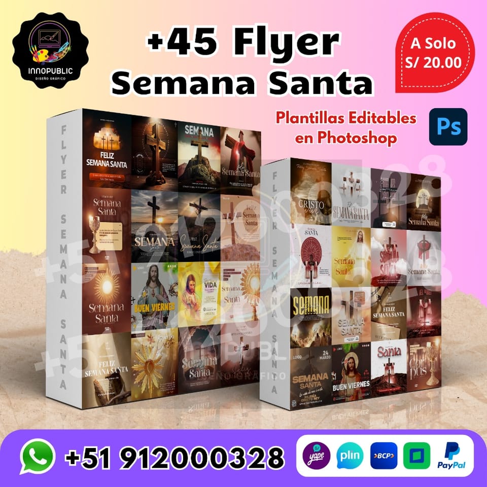 Pack +45 Flyer Semana Santa Plantillas editables en Photoshop en Chincha Alta (Distrito)