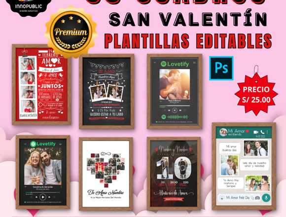 Pack +95 Cuadros San Valentín Plantillas editables en Chincha Alta (Distrito)