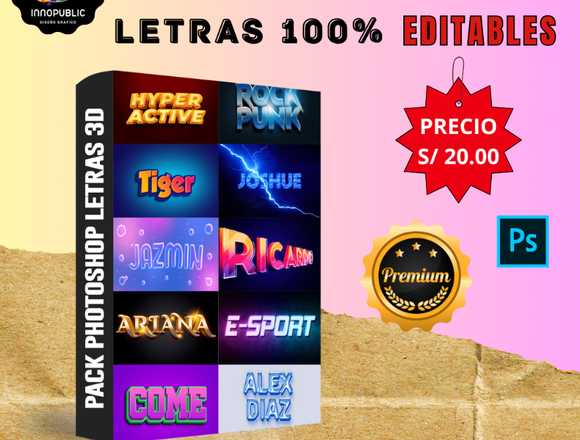 +240 Letras 3D en Photoshop Plantillas editables en Chincha Alta (Distrito)