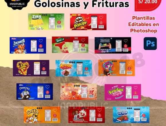 14 Etiquetas Golosinas y Frituras Plantillas PSD en Chincha Alta (Distrito)