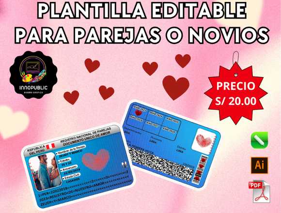 DNI para Parejas o Novios Plantilla editable en Chincha Alta (Distrito)