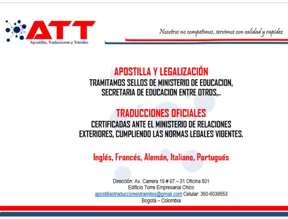 APOSTILLAS TRADUCCIONES TRAMITES en Bogotá, D.C. (Municipio)