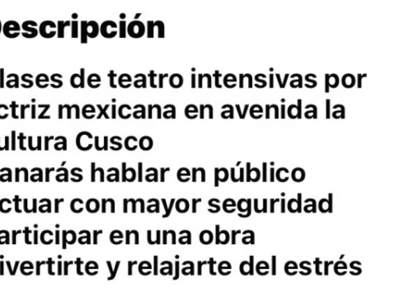 Clases de Teatro y comunicación en Wanchaq (Distrito)