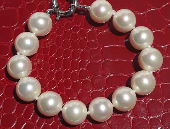 Pulsera de perlas Shell para mujer broche de plata