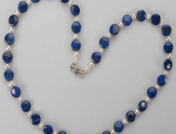 Collar para mujer de lapislázuli y perlas