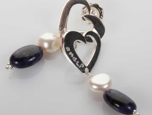 Pendientes de mujer de perlas, plata y sodalita. en Vila-Real (Municipio)