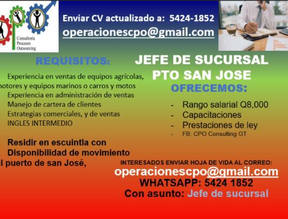 JEFE DE SUCURSAL PTO SAN JOSE ESCUINTLA GUATEMALA en Escuintla (Municipio)