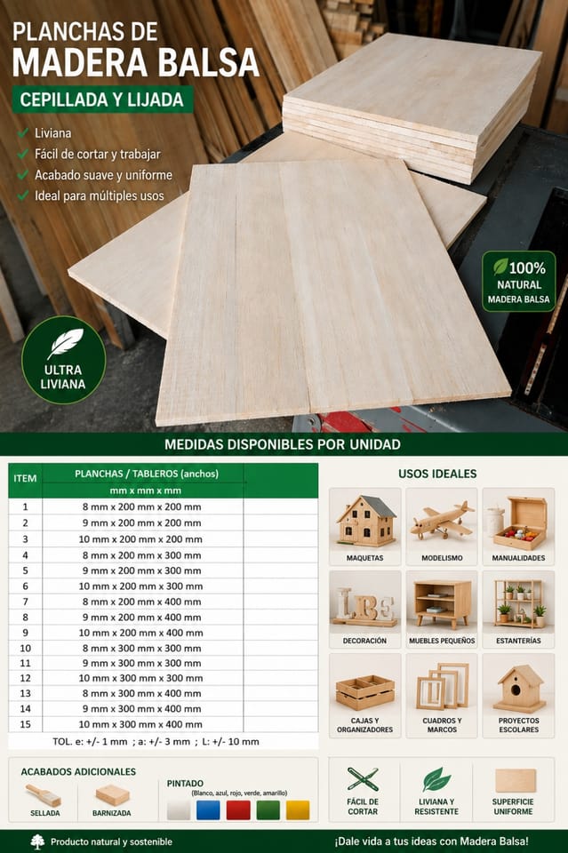 Planchas anchas de Madera Balsa en Los Olivos (Lima 39) (Distrito)