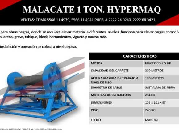 Maquinaria Ligera-Malacate 1 Tonelada Hypermaq