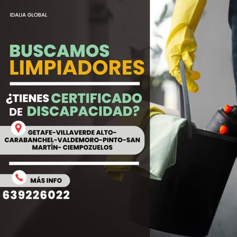 ¡TRABAJO EN MADRID! LIMPIADOR/A CON DISCAPACIDAD ( TURNO DE MAÑANA) en Getafe (Municipio)