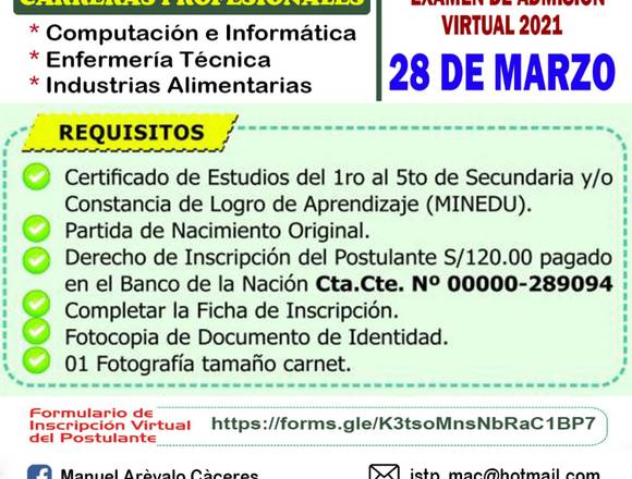 Admisión 2021 Manuel Arévalo Cáceres