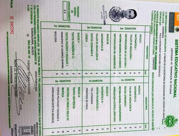 Certificado de preparatoria para estudiar
