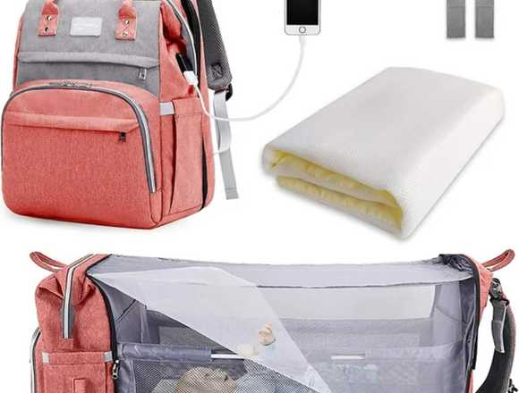 Mochila pañalera con cambiador plegable (cuna).